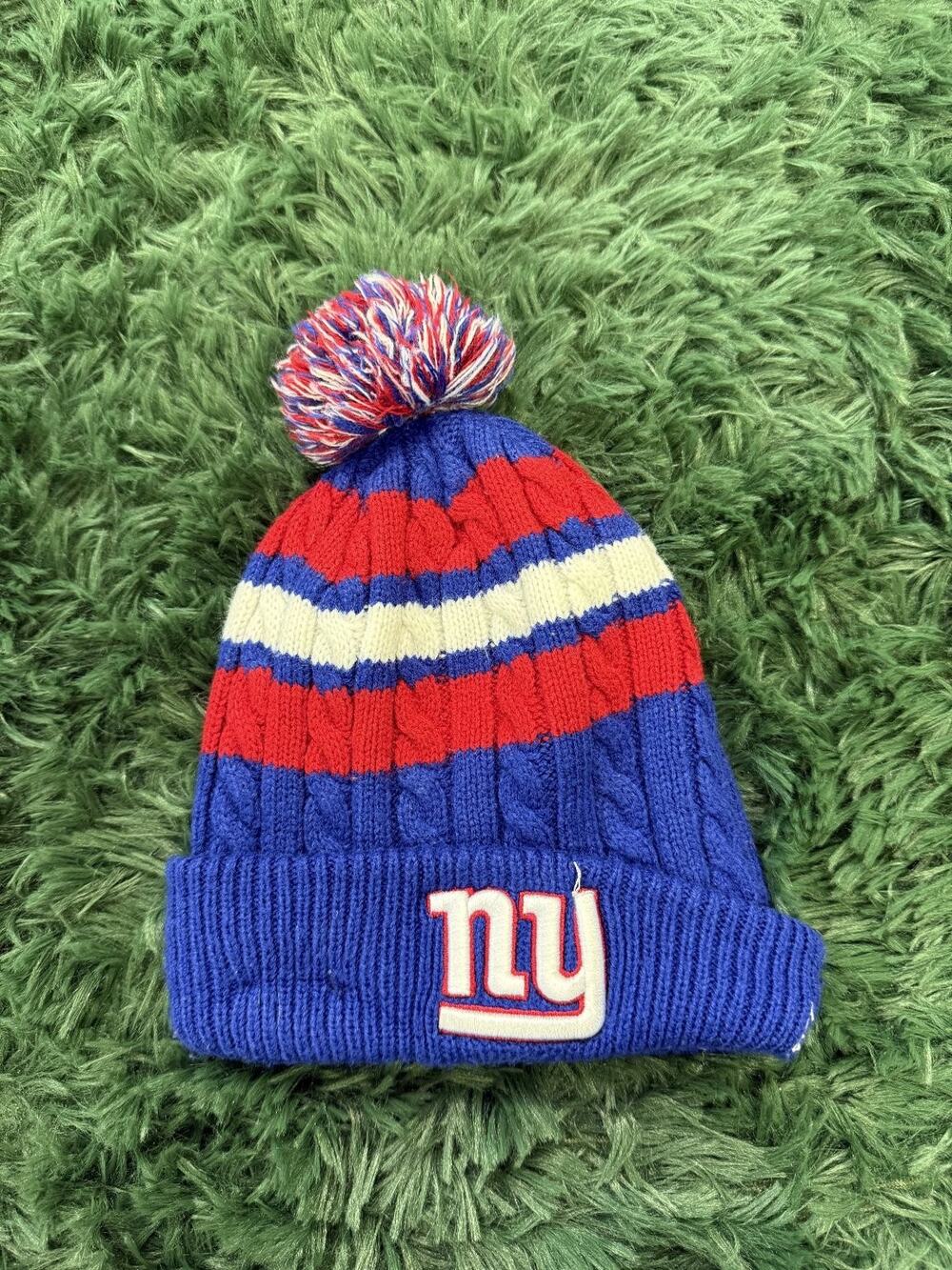 New York Giants NFL Knit Beanie Hat Pom Pom Cap Blue Red White Fan Apparel